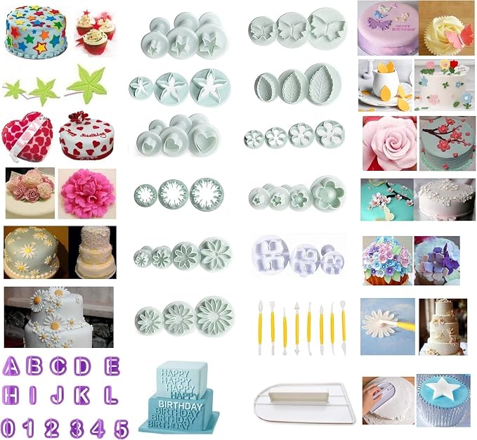 Fondant Cutters Molds Cake Decorating Tool,Icing Smoother,Cake Cookie Plunger Cutters Mold Sugarcraft Gumpaste craft Flower Leaf Butterfly Heart Shape Decorating Mold DIY Embosser Moulds