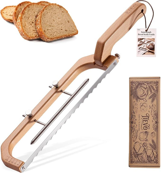 Tievo Adjustable Bread Knife, 5 Thickness Settings Bread Slicer with Guide for Sourdough & Homemade Bread, Bow Knife for Even Slices, Gift for Sourdough Bakers