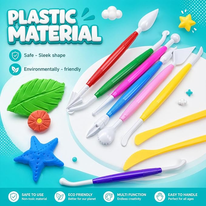 DUGATO Clay Sculpting Tools, 17 pc Double-Sided Modeling Set | Plastic Pottery Tools for Polymer Clay, Fondant, Cake Decorating & DIY Crafts, Dual-Ended Shaping Tips