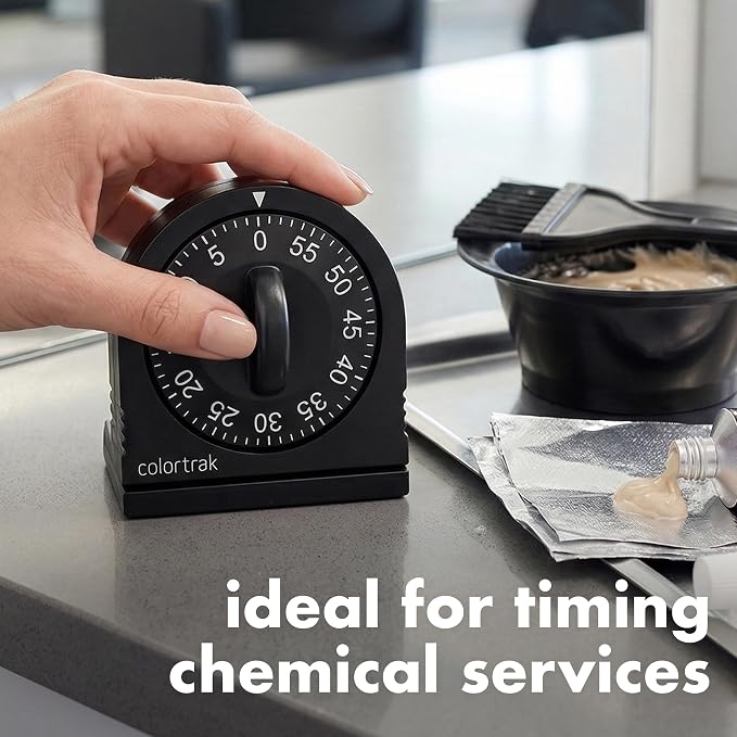Colortrak 60 Minute Wind Up Timer, Salon Hair Color Processing Timer, Mechanical Visual Countdown for Chemical Services, Tanning, Kitchen, and Kids Activities, No Batteries Required, Black, 2 Pack