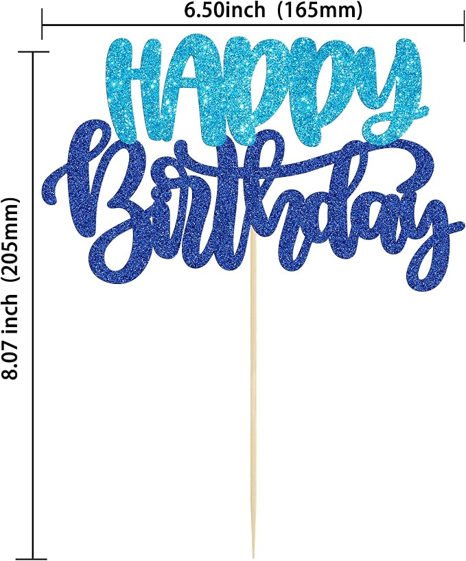 Gyufise 1Pcs Happy Birthday Cake Topper Glitter Cake Pick for Celebrating Happy Birthday Anniversary Theme Party Cake Decorations Supplies Blue