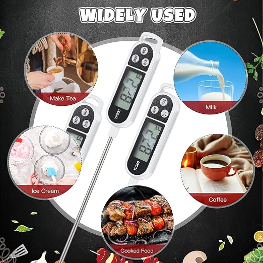 Copkim 6 Pcs Instant Read Meat Thermometer with Long Probe 9.65 Inch Kitchen Cooking Food Candy Waterproof Digital Thermometer for BBQ Water Milk Yogurt Liquid Cooking(White)