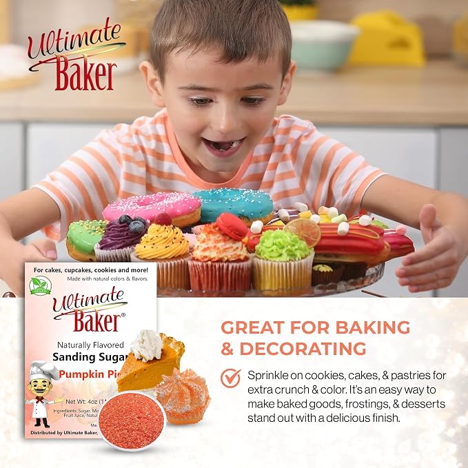 Ultimate Baker Flavored Sanding Sugar (1x4oz) - Burst of Flavor & Color for Cakes, Cookies & More, All-Natural, Perfect for Baking & Decorating or as a Flavored Coffee Sugar (Pumpkin Pie)