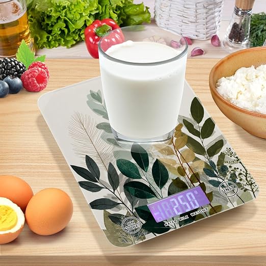 Food Scale Kitchen Scale for Baking Cooking Digital Food Weighing Measuring Scale Small Waterproof Electric Food Scale Beige Boho Style Leaves