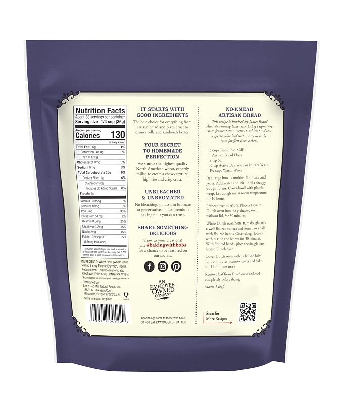 Bob's Red Mill Artisan Bread Flour, 3 Pound (Pack of 1) - Unbleached, Unbromated, Non-GMO, Vegan