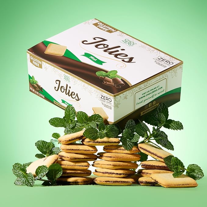 ChocZero Dark Chocolate Mint Jolies Cookies, Sugar Free Chocolate Filled Cookies, Gluten Free, Keto, Low Carb, High Fiber, 8 oz Box