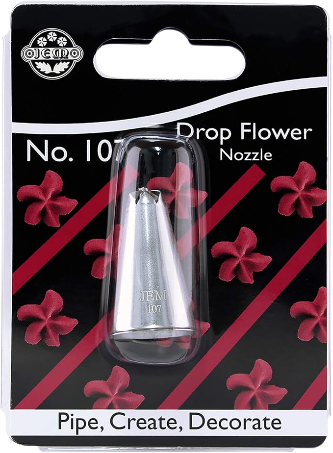 Jem Enterprises Drop Flower Piping Nozzle Cake Decorating Tip #107, Standard, Silver