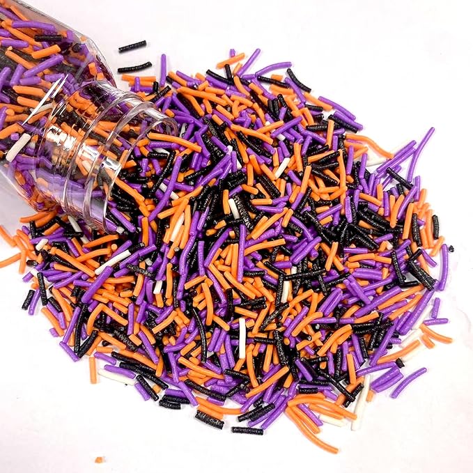 Sentovac Halloween Jimmies Sprinkles Edible for Cake Decorating Orange Black Purple White Sprinkles Candy Cookie Cupcake Topper Ice Cream Baking Decorations Halloween Christmas Supplies 3.53oz