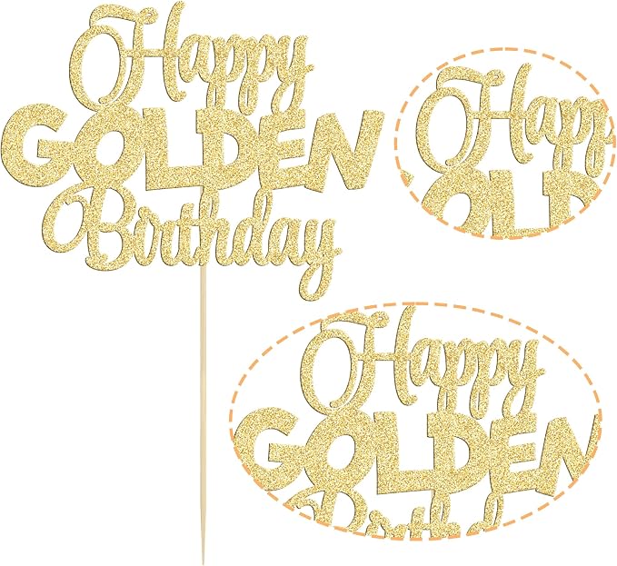 Gyufise 1Pc Happy Golden Birthday Cake Topper 1/10/15/18/21/25/30/40/100th Birthday Cake Topper 50/60/70/80/90th Decorations Golden Party Decorations