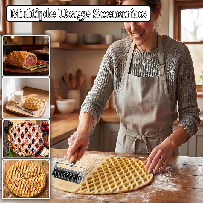 Pastry Lattice Roller Cutter - Stainless Steel Dough Lattice for Pie Pizza Bread beef wellington Pastry Crust Roller Cutter