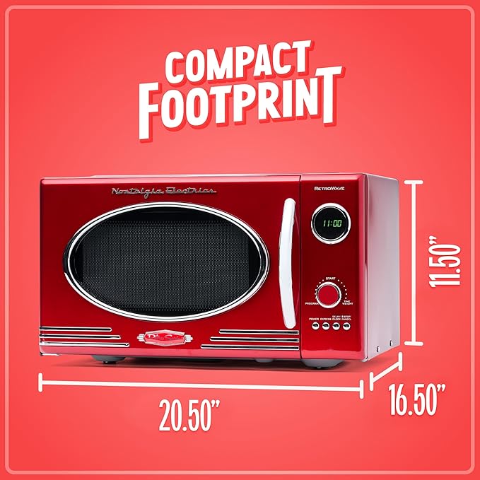 Nostalgia Retro Countertop Microwave Oven - Large 800-Watt - 0.9 cu ft - 12 Pre-Programmed Cooking Settings - Digital Clock - Kitchen Appliances - Metallic Red