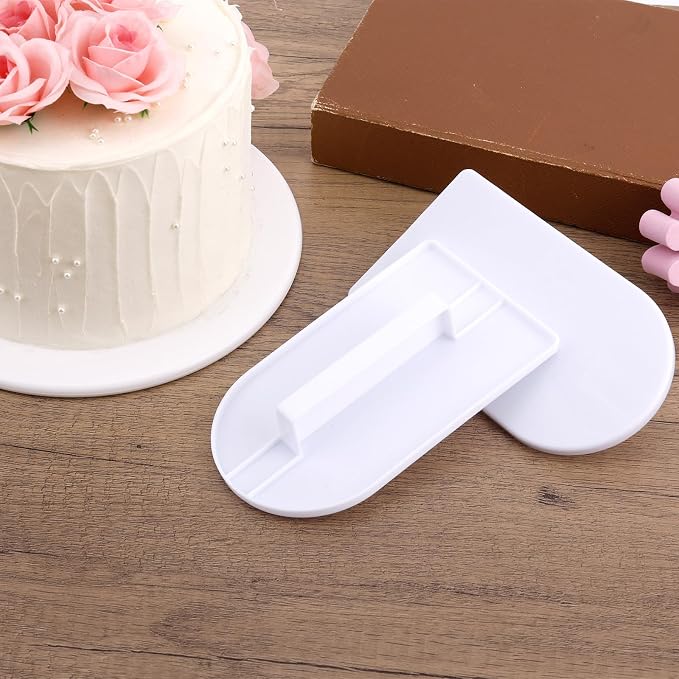 2pcs Fondant Smoother Tool, Professional Cake Scraper Smoother Plastic Icing Smoothing Paddle for Cake Decorating Sculpting Baking & Sugar Craft (White)