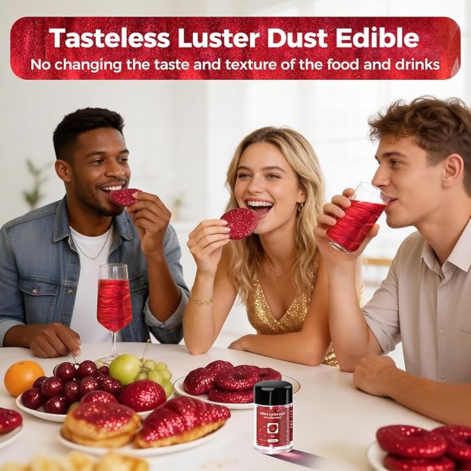 CRPTHE Red Luster Dust Edible 5g, Edible Glitter for Drinks, Food Grade Glitter Shimmer Sprinkle Powder for Cocktails, Baking, Beverages, Cakes, Strawberries, Cookies, Fondant, Vegan