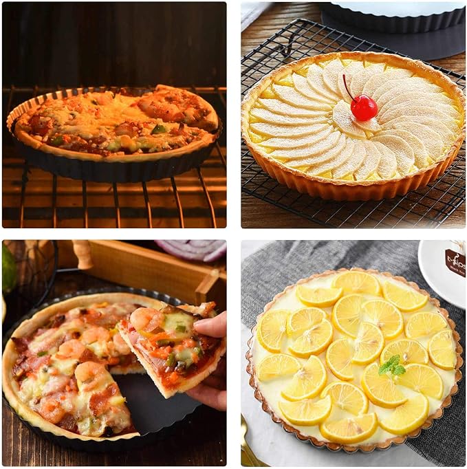 Beasea Mini Tart Pans for Baking, 2pcs 8 Inch Tart Pan with Removable Bottom Small Non Stick Carbon Steel Quiche Pie Pans for Oven Baking