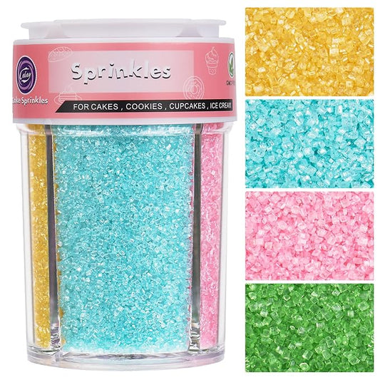 Sanding Sugar Pastel Sprinkles for Cake Decorating, 4 Colors 8oz Sparkling Green Yellow Pink Blue Sprinkles, Decorating Coarse Sugar Crystals for Cake Cupcakes Cookie Ice Cream Baking Topping
