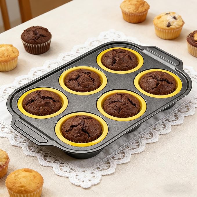 Cupcake Pan - Non Stick Silicone Donut Mold, Baking Tray Set, Reusable Muffin Mold, Oven And Air Fryer Pan With Durablee Construction | Cupcake Pans For Breakfast Dessert Cooking Treat Bread Egg Choco