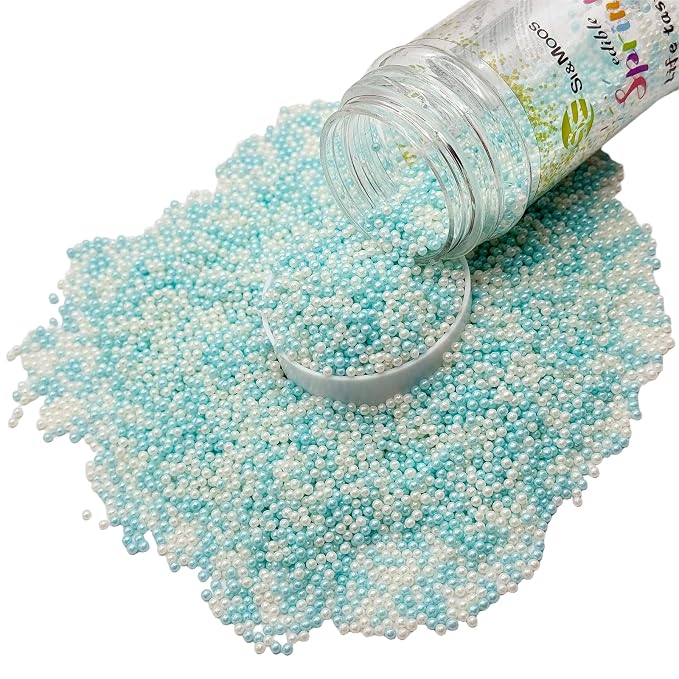 SE Si&Moos Nonpareil Sprinkles, 2mm Light Blue and White Mini Edible Pearls Blue and White Sprinkles for Cake Decorating Halloween Cookie Decorations Wedding Baby Shower Party Christmas Holiday Supplies 3.5 OZ