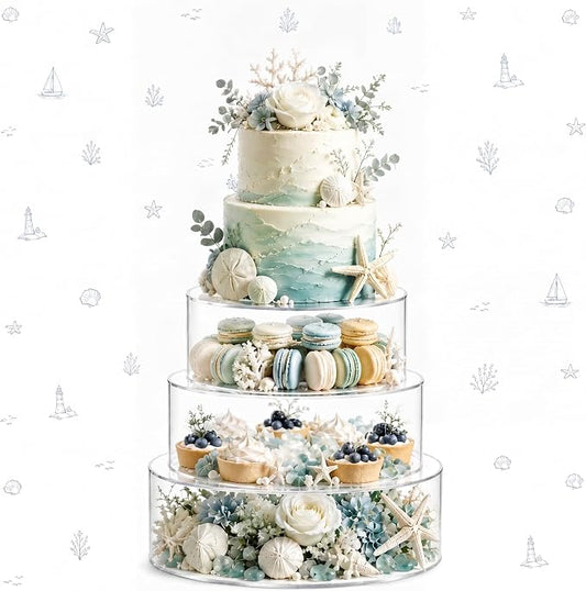 Sintuff 3 Pcs Acrylic Cake Stand with LED Lights 6'', 8'', 10'' Clear Fillable Cake Riser Round 3 Tier Case Box for Wedding Birthday Holiday Party Food Display, 3 Sizes