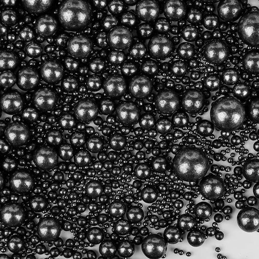 Black Sprinkles for Cake Decorating, 130g/4.6oz Edible Black Pearl Sprinkles Mix, Sugar Candy Pearls for Baking, Cookie Decorations and Cupcake Toppings, Wedding Party Halloween Supplies