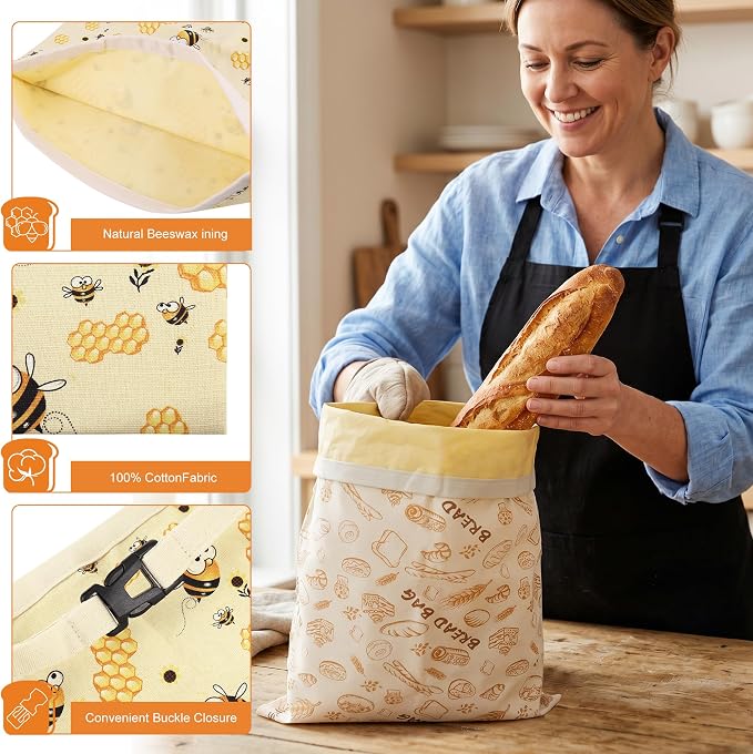 Linen Bread Bag Set For Homemade Sourdough Bread, Keeps Your Loaf Fresh for Days, Reusable and Easy to Clean Storage Bag, 2 Pcs