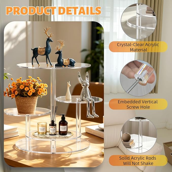 Cupcake Stand, 4 Tier Acrylic Cake Stand, Round Cake & Cupcake Combo for 8-12 Inch Cakes, Clear Tiered Cupcake Tower for 50 Cupcakes, Display Stand for Dessert Table Wedding Birthday Party