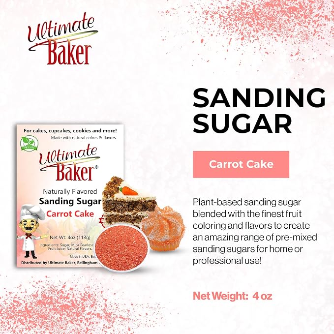 Ultimate Baker Flavored Sanding Sugar (1x4oz) - Burst of Flavor & Color for Cakes, Cookies & More, All-Natural, Perfect for Baking & Decorating or as a Flavored Coffee Sugar (Carrot Cake)