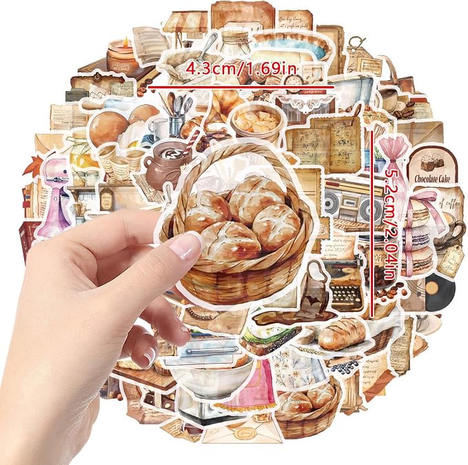 100pcs Cute Kitchen Baking Stickers Realistic Bakery Transparent Recipe Waterproof Food Stickers Pack for DIY Scrapbook Water Bottles,Laptop,Funny Bakery Themed Party Decorations