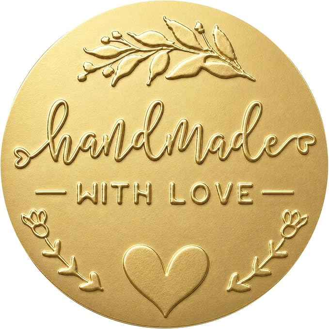 100PCS Handmade with Love Stickers, Matt Gold Foil Labels for Small Business Packaging, Bakery Cookies, Gift Wrapping, Candy Table, Wedding Baby Shower Party Favor Stickers.1.6 inch (Full Gold)