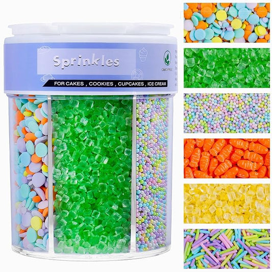 Easter Sprinkles for Cake Decorating, 11Oz Pastel Spring Sprinkles for Cookies with Jimmies, Nonpareils, Egg, Carrot, Sanding Sugar, Cupcake Ice Cream Donuts Baking Toppings