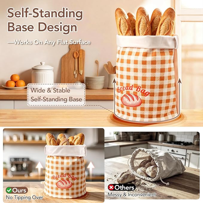 2 Pcs Reusable Sourdough Bread Bags for Homemade Bread Fresh Longer | Easy to Clean Tpu Liner, Perfect Standing Rounded Base, Adjustable Roll-Top, Portable Handle & Shoulder, Bakery Essentials