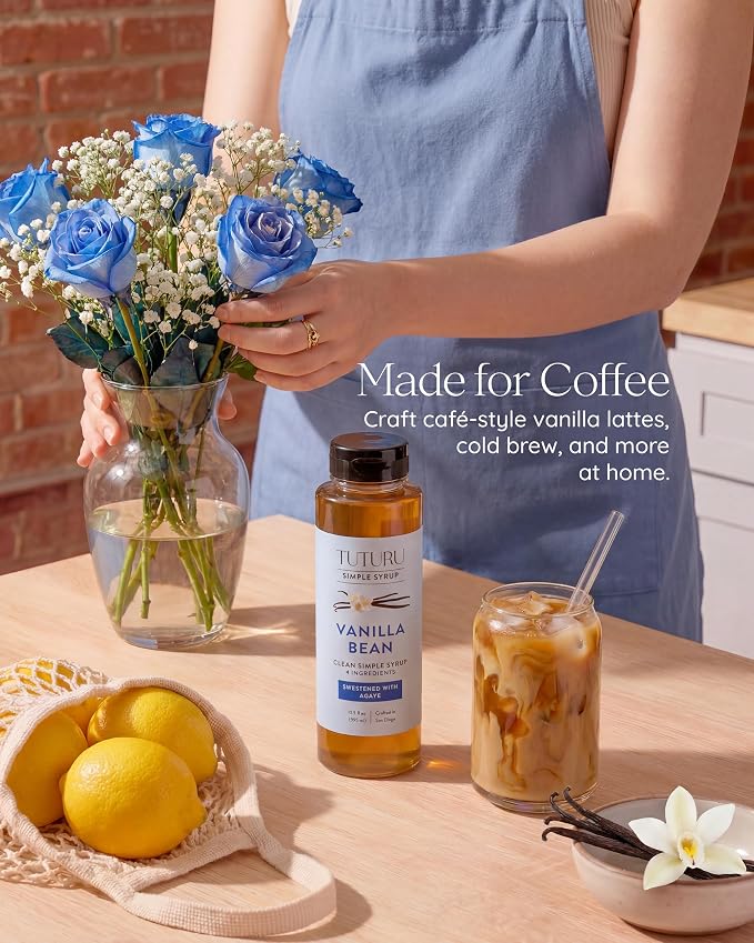 Vanilla Bean Agave Simple Syrup for Coffee & Cocktails - Sweetened with Organic Agave Nectar - Infused with Real Vanilla Bean - 13.5 oz