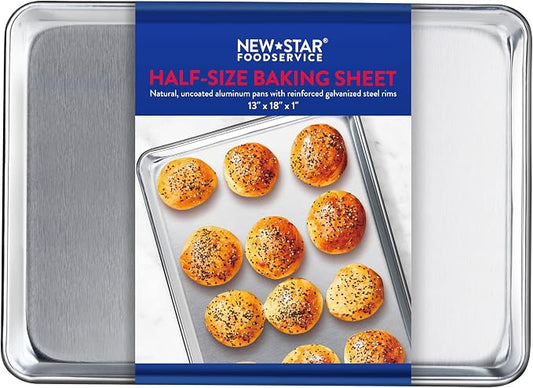 New Star Foodservice Commercial-Grade 18-Gauge Aluminum Sheet Pan/Bun Pan, Half Size, 13 x 18 x 1 Inch