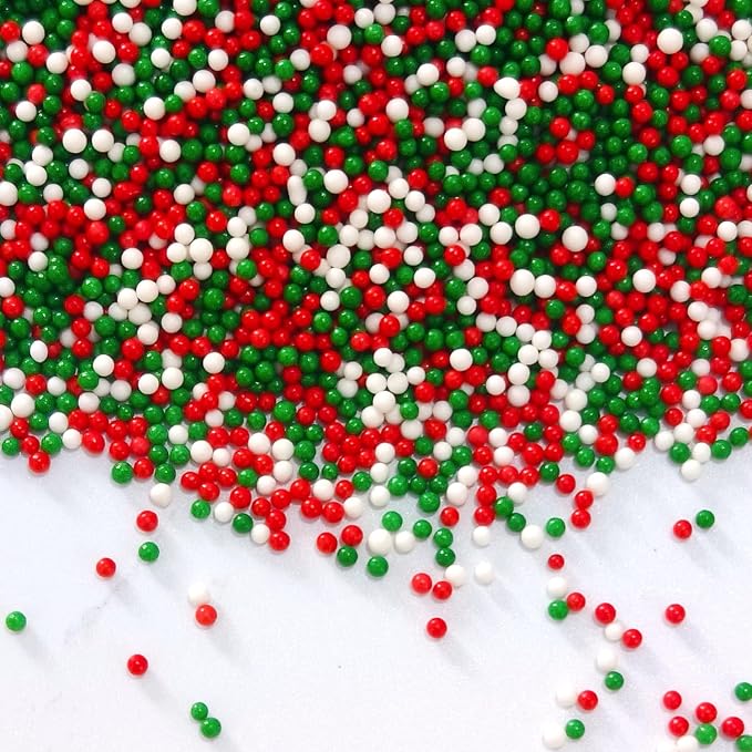 Christmas Nonpareils Sprinkles - 4.6oz - Red, Green & White Confetti for Dessert Decorating - Holiday Baking Toppings for Gingerbread, Cupcakes, Cookies, Cake Pops, Ice Creams