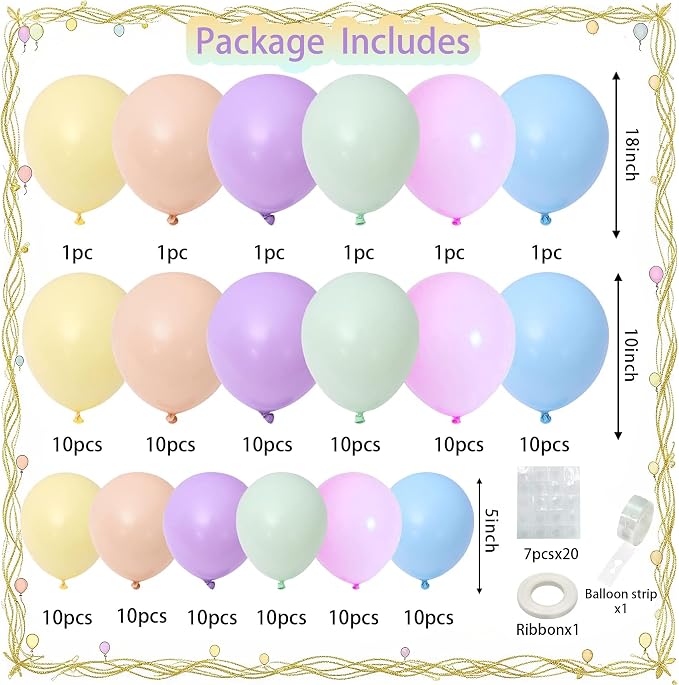 126Pcs Back to School Pastel Rainbow Balloons Arch Garland Kit, 18/10/5 Inch Macaron Pastel Spring Balloon Arch for Mother‘s Day, Unicorn Birthday Party,Baby Shower,Wedding Decoration