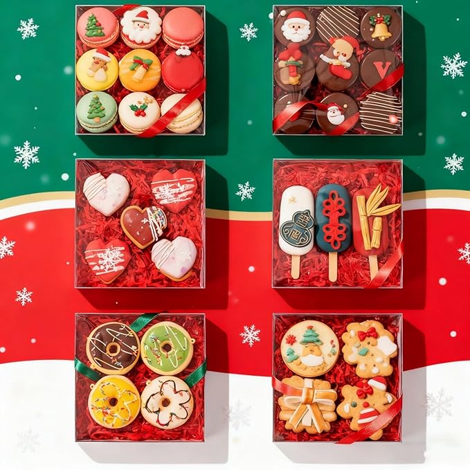 6x6x1.25Inches 50PCS Treat Boxes with Clear display lid for Cookies,Macaron,Cakesicle,Dount,Pastry,Chocolate Covered Ores or More