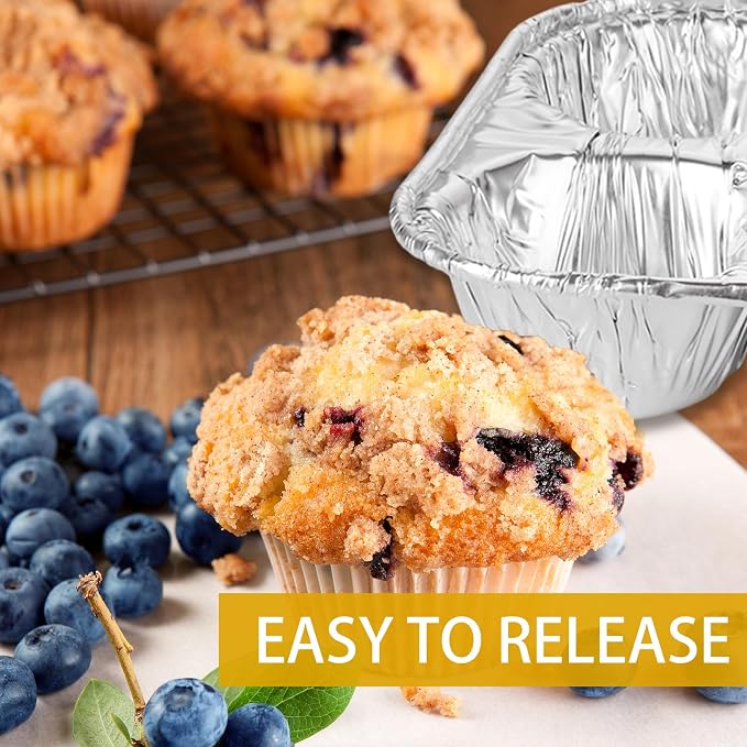 SENENQU Pack of 50 Aluminum Foil Muffin Pans, Holds 6 Cupcakes/Muffin & Pie foil Pan, Standard Size Cupcake Pans, Disposable Muffin Tin for Baking