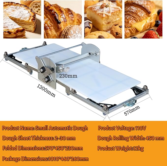 Heavy-Duty Foldable Pasta Roller (22.7"),Commercial Electric Dough Sheeter With 0–30mm Adjustable Thickness, Stainless Steel Dough Laminator For Home & Restaurant Use