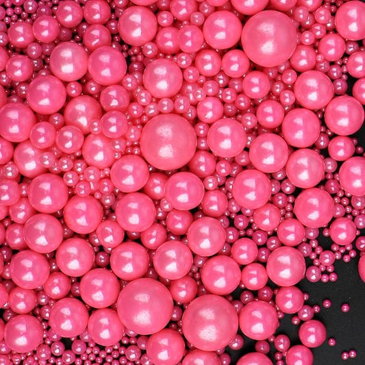 Pink Sprinkles for Cake Decorating, 130g/4.6oz Edible Hot Pink Pearl Sprinkles Mix, Sugar Candy Pearls for Baking, Cookie Decorations and Cupcake Toppings, Wedding Party Valentines Supplies