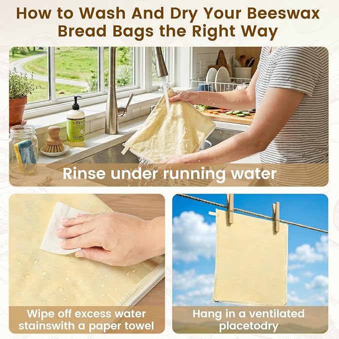 2 Packs Wide Zipper Access Beeswax Bread Bags for Homemade Bread,17"x12.6"Reusable Organic Beeswax Linen Cotton Sourdough Bag,Food Storage Bag,Freezer-Friendly with Water-Resistant Zip to Keep Fresh 2