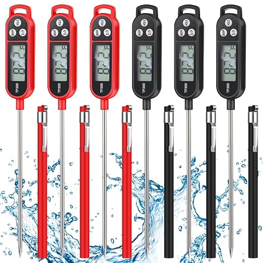 Copkim 6 Pcs Meat Food Thermometer Food with Probe Water Liquid Instant Read Digital Thermometer Kitchen Cooking Supplies for Cooking BBQ Milk Yogurt (Red,Black)