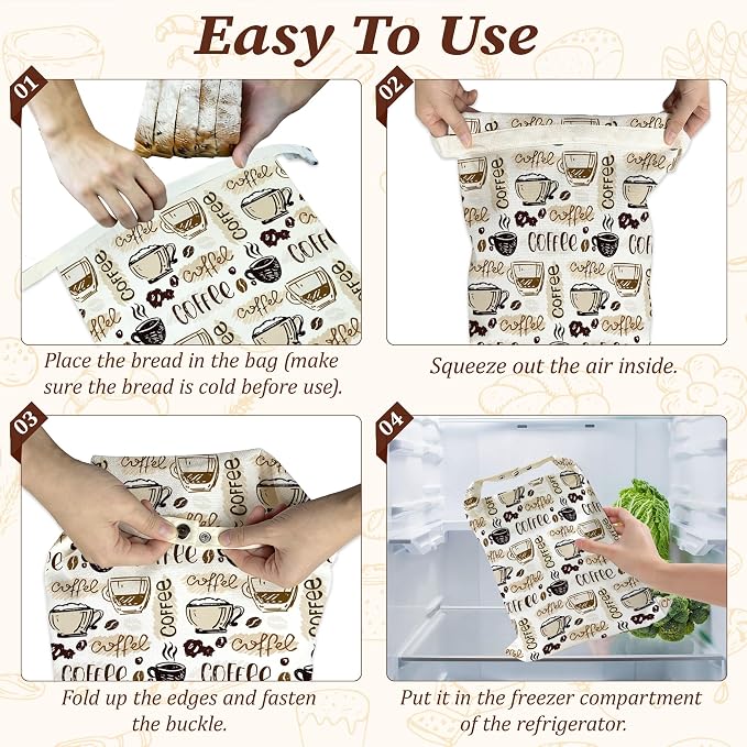 Bread Bags for Homemade Bread, Coffee Time 2 Pack Linen and Beeswax Sourdough Storage Bags, Reusable Keeper, Keeps Breads Fresh Longer, Gifts for Bakers