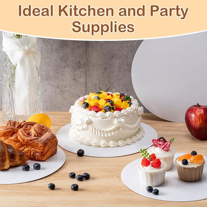 6 Pcs Cake Boards,White Cake Boards 10 inch Round,100%Food-graded Cardboard Cake Rounds,Waterproof and Oil-proof Cake Base for Cake DIY, Wedding, Birthday, Dessert, Pizza Decorating & Exhibition