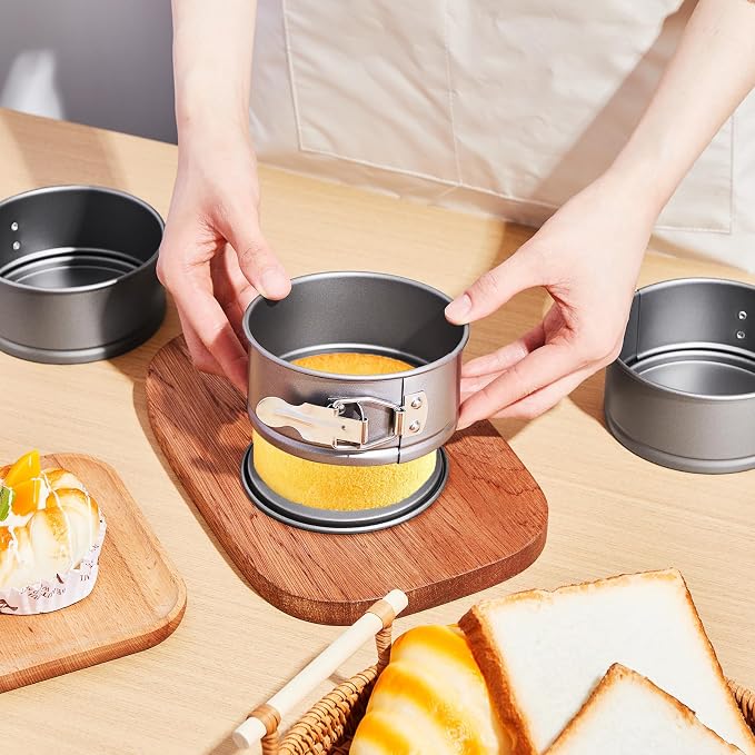 Sunnyray 25 Pcs 4 Inch Springform Pan for Baking Mini Cheesecake Pans with Removable Bottom Nonstick Leakproof Round Cake Mold Spring Form Molds for Mini Cheesecake Pizza and Quiches (Grey)
