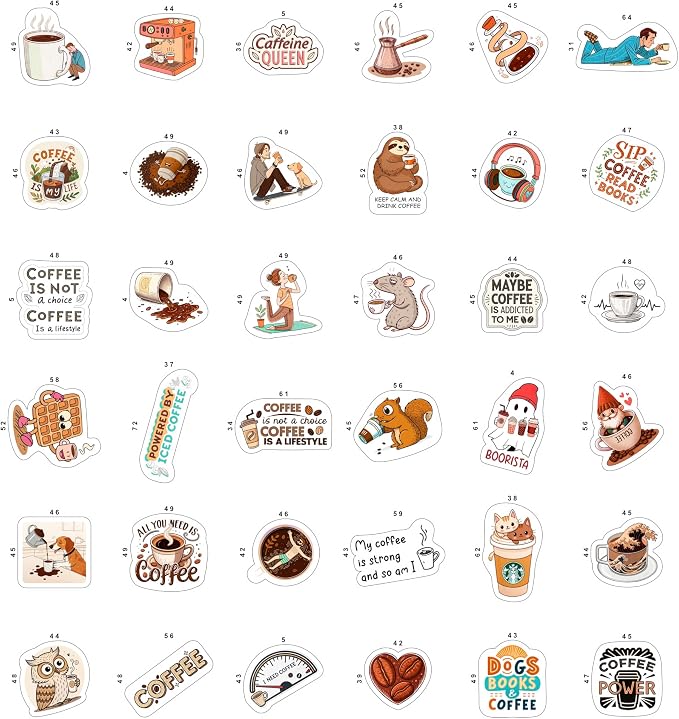 100Pcs Funny Coffee Stickers for Cups, Water Bottles & Scrapbook - Coffee Gifts, Party Decorations, Party Supplies - Gifts for Men & Women