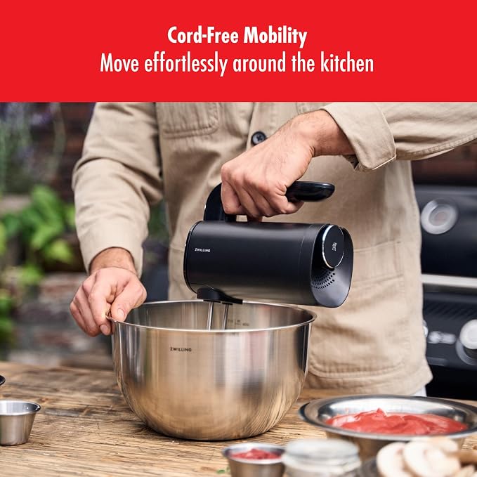 ZWILLING Xtend Cordless Hand Mixer Set – 3-Speed Electric Hand Mixer with Beaters and Dough Hooks – Powerful, Quiet, Energy-Efficient – Long Battery Life – Baking and Cooking Essentials