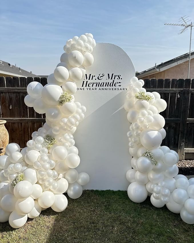 White Double Stuffed Balloons Different Size 115Pcs 5/10/12/18" White Balloon Arch Garland kit for Birthday Baby Shower Bridal Shower Gender Reveal Wedding Theme Party