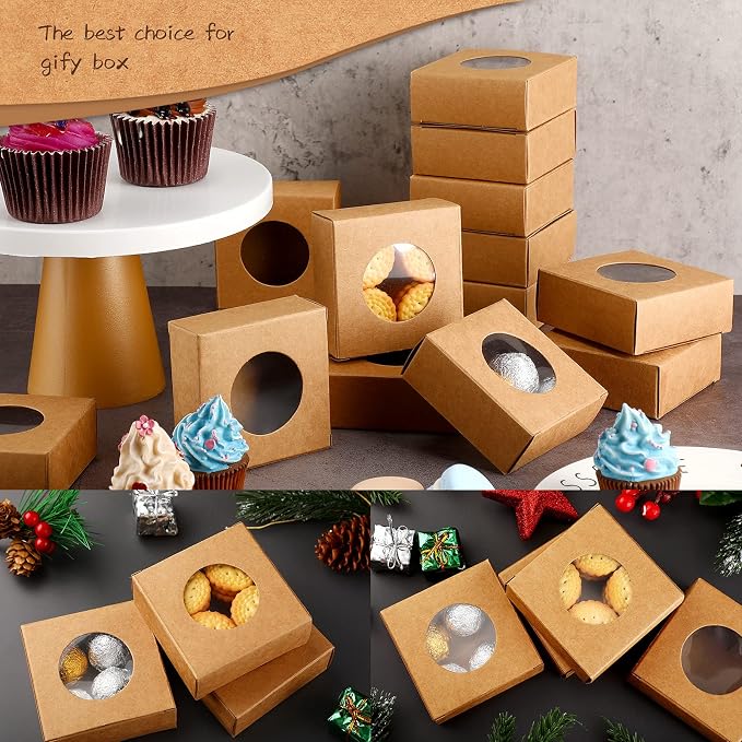 Chinco 30 Pcs Square Soap Boxes for Homemade Soaps Candle 3 x 3 x 1.2 Inch Soap Boxes with Clear Window Small Gift Wrapping Box for Soaps Packaging Bakery Cookies Candy Party Favor Supplies