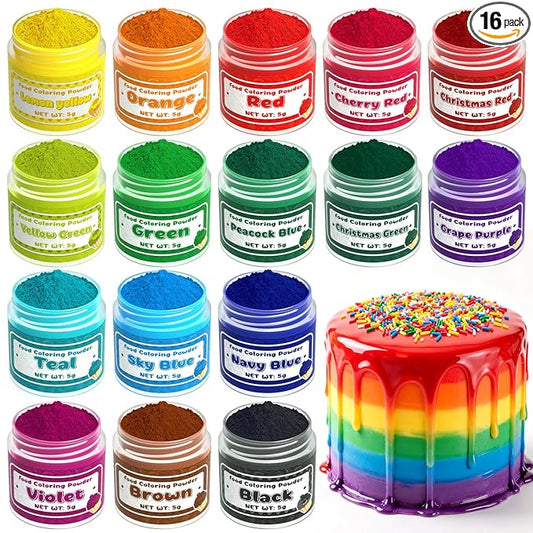 Food Coloring Powder - 16 Colors Vibrant Powdered Food Coloring, Concentrated Edible Dye Powder for Baking, Icing, Cooking, Cake Decorating, Cookies, Frosting - 5g/Bottle
