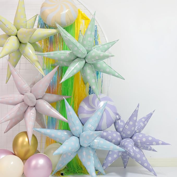 2Pcs Blue Macaron Polka Dot Explosion Pointed Star Foil Balloons/Candy Color Balloon for Christmas, Candyland Party, Baby Shower, Unicorn Birthday, Easter/Rainbow Candy Themed Party Decorations