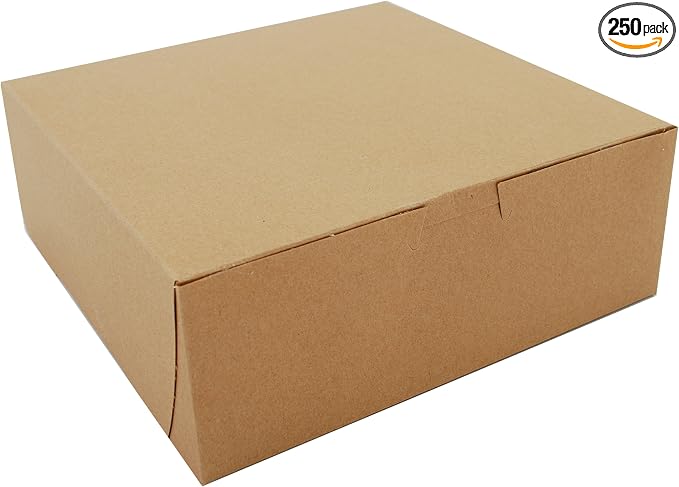 Southern Champion Tray 0937K Kraft Paperboard Non Window Lock Corner Bakery Box, 8" Length x 8" Width x 3" Height (Case of 250)